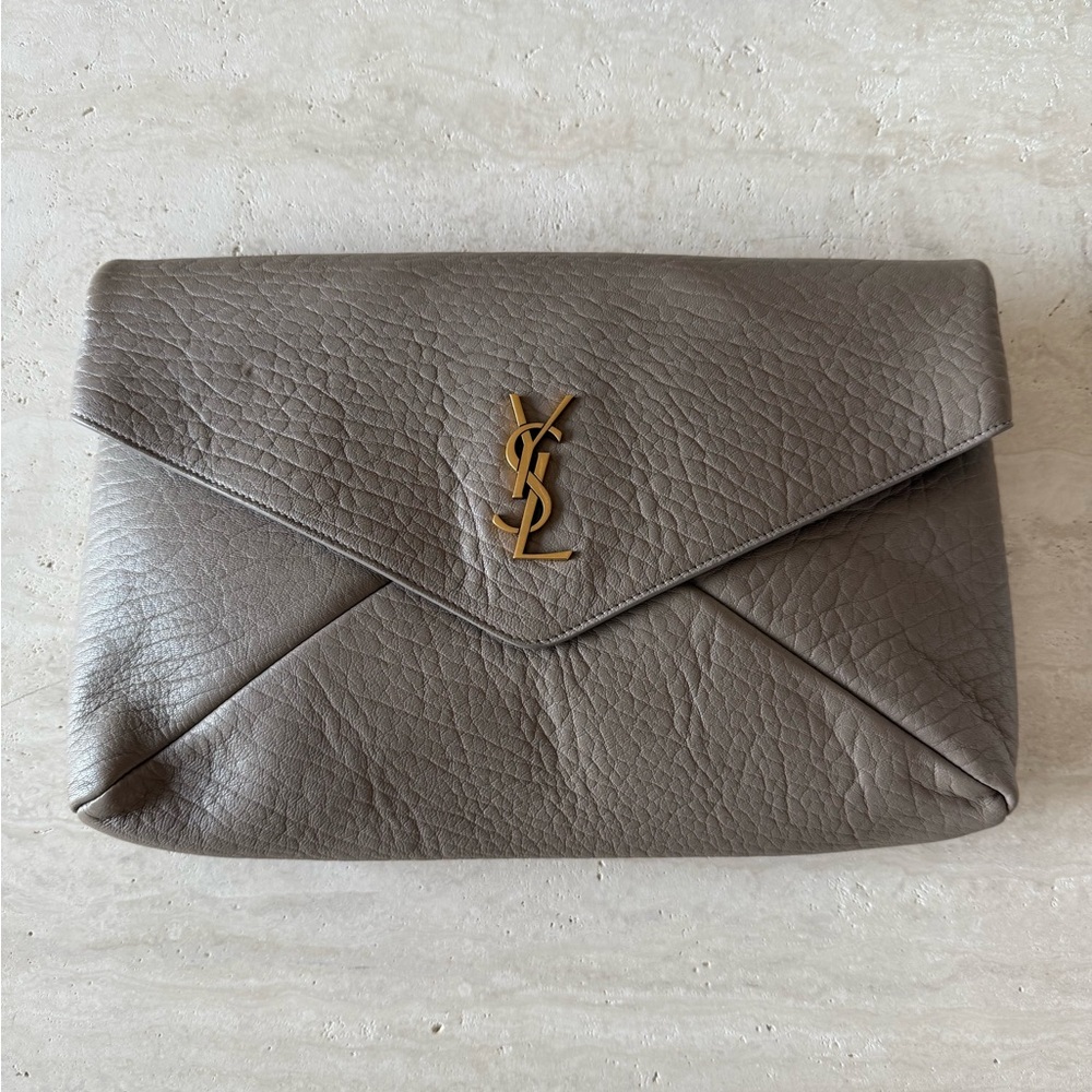 Yves Saint Laurent Taupe Leather Clutch